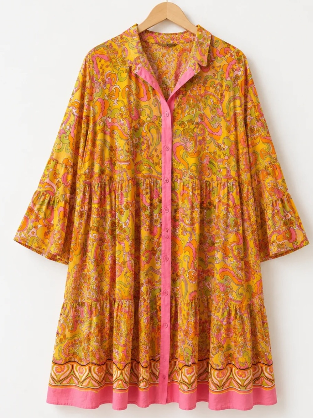 Uncle Frank Pink & Yellow Paisley Button-Front Dress Size Small